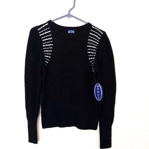 NWT black cotton blend sweater with rhinestones by Scoop, XS